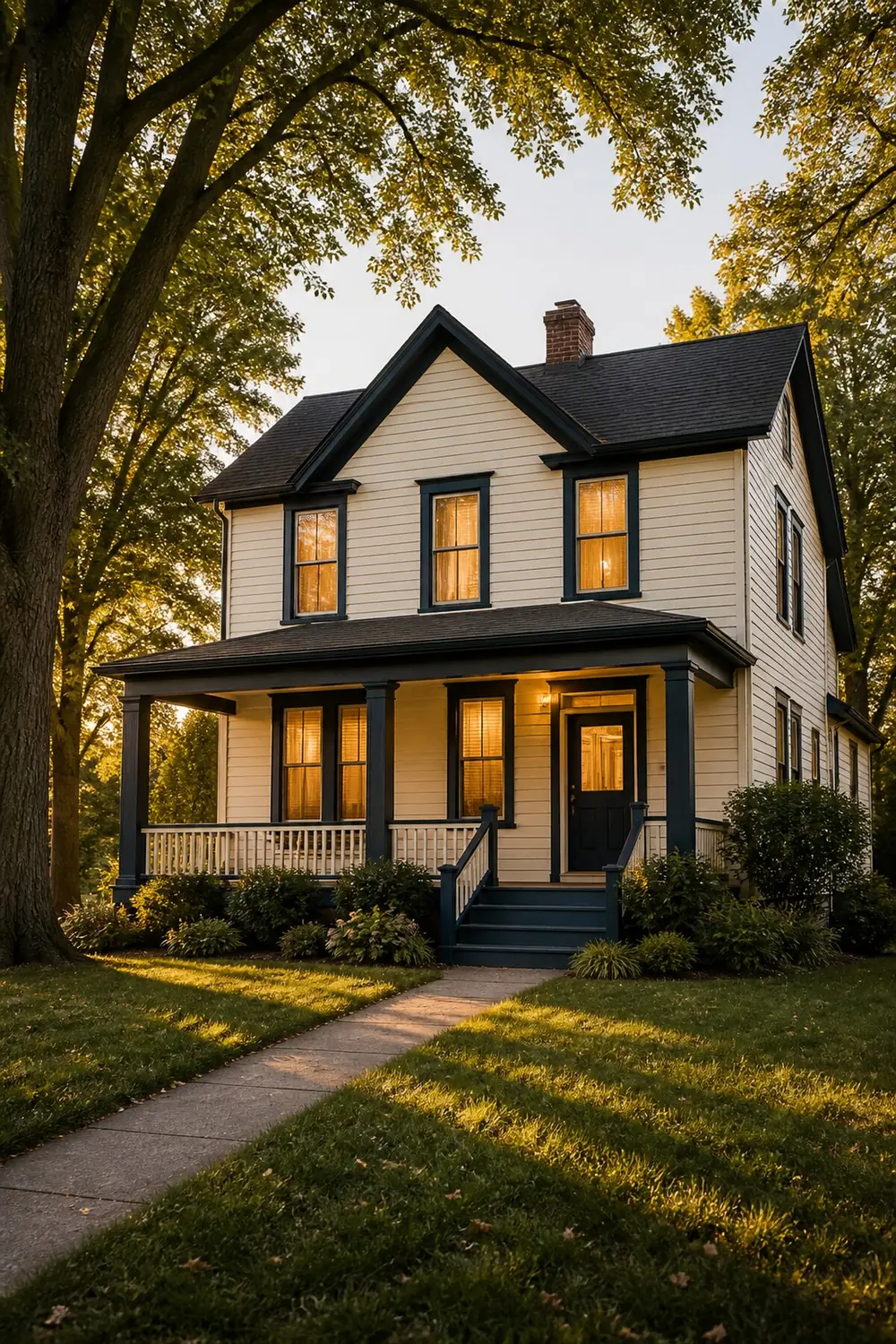 A traditional Ohio home at golden hour symbolizing the stability and protection provided by 1859 Mutual to families and policyholders.